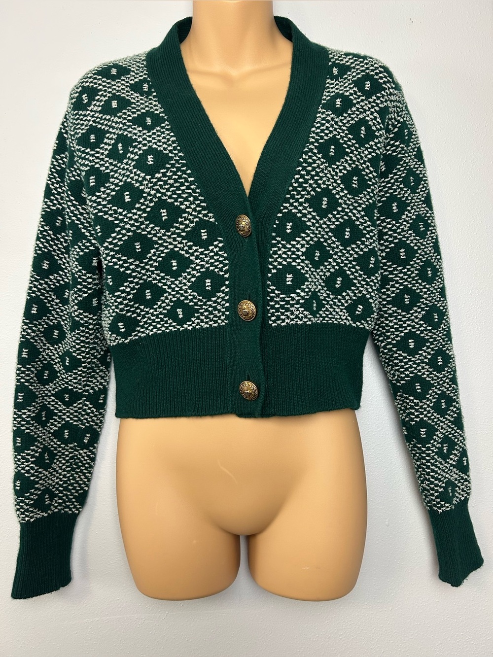 Golden Goose Wool Blend Jacquard V-Neck Cropped Cardigan